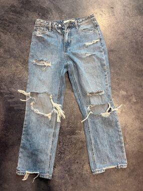 Altar'd State Light Blue Distressed Straight-Leg Jeans